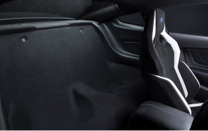 А так задняя часть салона в купе Shelby GT350R Mustang выглядит по умолчанию.