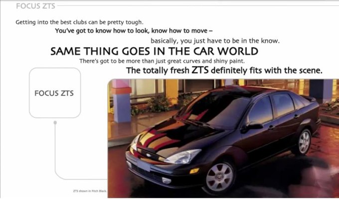 Журналисты издания «Jalopnik» отыскали рекламную брошюру седана Ford Focus ZTS образца 2002 года, в…