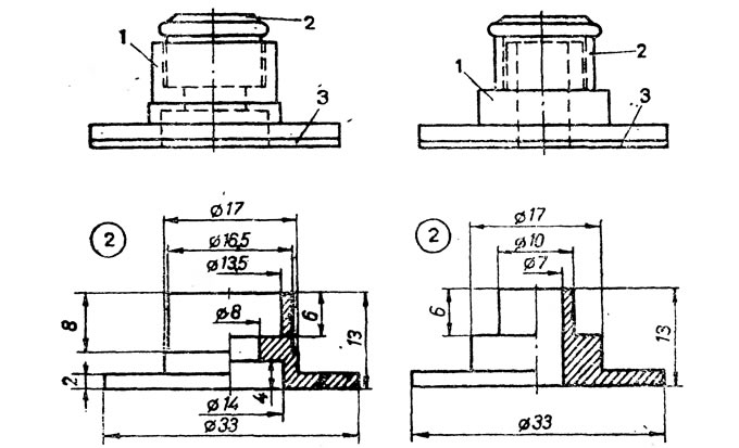 Рис. 4. 1 - надставка с внутренним (слева) и наружным (справа) расположением; 2 - колпачок; 3 -…