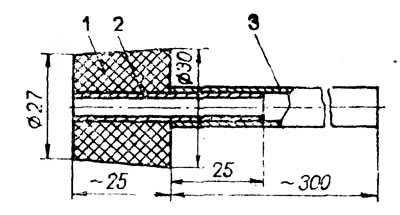 Рис. 5. Заглушка: 1 - пробка (резина); 2 - трубка; 3 - шланг.