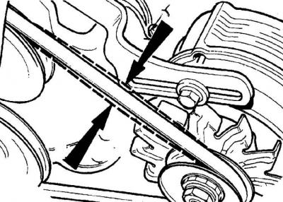 5. После регулировки натяжения затянуть верхнюю гайку крепления генератора и болт крепления…