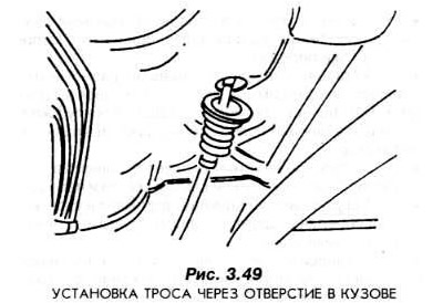 Выньте из пола резиновую втулку с чехлом и выньте трос (рис. 3.49).