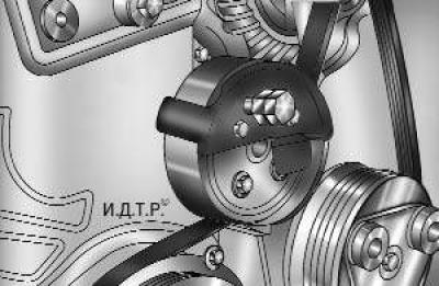 Рис. 4.9. Монтаж ремня привода вспомогательных агрегатов на шкив водяного насоса