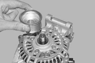 3. Clamp the generator pulley in a vice, having first placed some pads under it or wound an old…