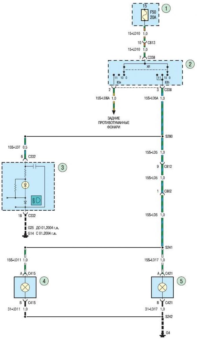 1 - монтажный блок реле и предохранителей за вещевым ящиком; 2 - блок переключателя наружного…