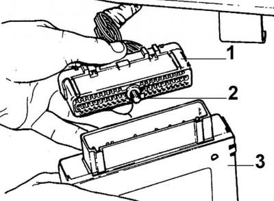 1 – многовыводной разъем, 2 – болт крепления разъема, 3 – блок ЕЕС IV