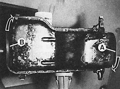 18. Прикрепить масляный поддон к блоку цилиндров. Следует начинать с болта (А) к (В), а затем с…