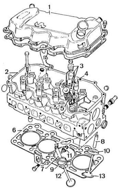 1 – крышка головки блока цилиндров, 2 – головка блока цилиндров, 3 – рычаг клапана, 4 –…
