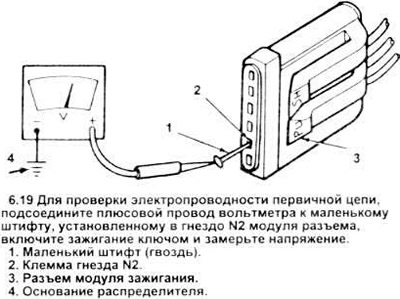 19. Подсоедините положительный провод вольтметра к небольшому штифту (гвоздю), вставленному в блок…