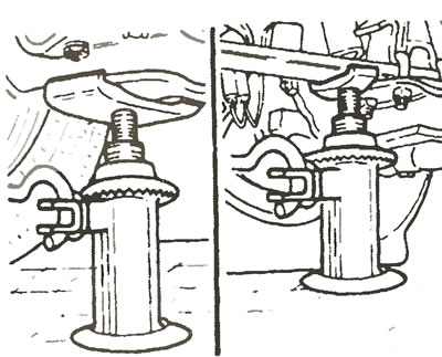 Местоположение домкрата при поддомкрачивании передка автомобиля на моделях с длинной колесной базой.