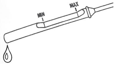 Рис. 34.6. Отметки «МАХ» и «MIN» на щупе для измерения уровня трансмиссионной жидкости.