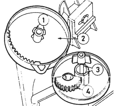 Рис. 10.22. Узел распределительных воздушных заслонок: 1 - язычки центрирующего валика, 2 -…