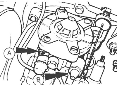 Рис. 4.3,а. у очки регулировки топливного насоса Bosch: А - Регулировочный болт оборотов колотого…