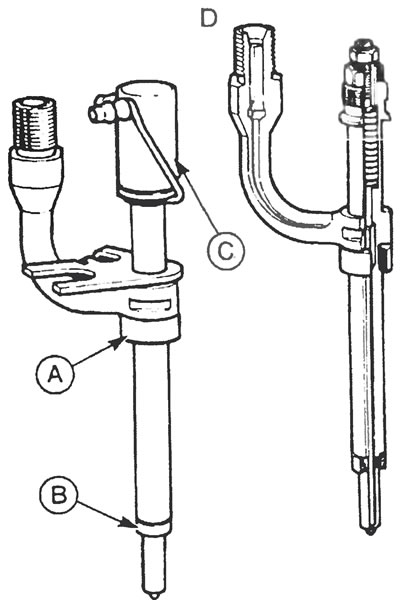 Рис. 10.10. Форсунка «Stanadyn» с тонким наконечником: А - Пылезащитное уплотнение; В - PTFE…