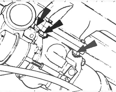 Рис.21.13. Отвинтите гайки и отделите турбонаддув от выпускного коллектора.