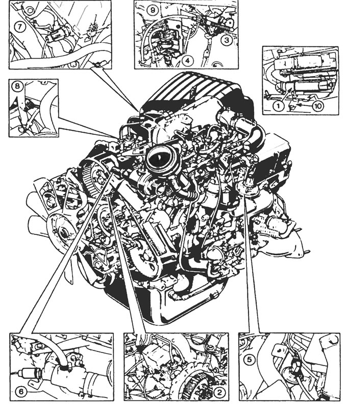 Рис.26.1. Расположение компонентов системы управления Lucas EPIC на двигателе: 1. Блок управления,…