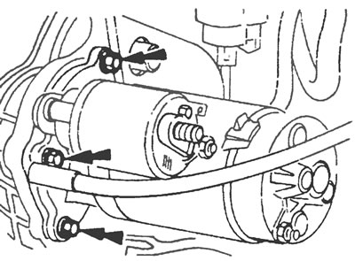 Рис. 8.3. Отвинтите и снимите болты, фиксирующие стартер (указаны стрелками), помня, что иногда…