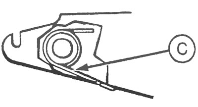 Рис. 3.7,а. Правильное расположение пружины собачки (С) относительно педали сцепления - собачка не…