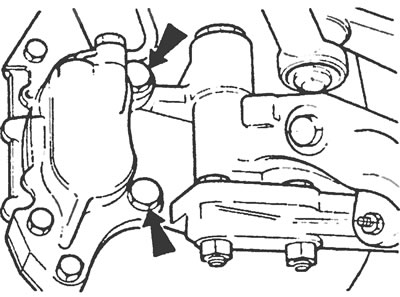 Рис. 5.18. Отвинтите два болта (указаны стрелками); крепящие суппорт к поворотному кулаку и снимите…