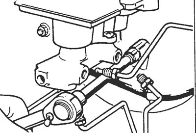 Рис. 10.5. Отделение главного тормозного цилиндра от усилителя.