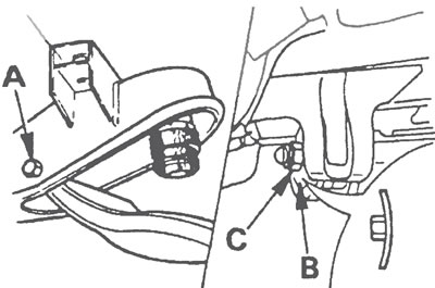 Рис. 6.2,б. Крепления нижнего рычага подвески: А - Шарнирный болт, крепящий рычаг к поперечной…