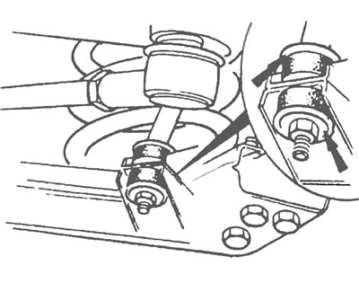 Рис. 10.2,б. Крепление соединительной тяги стабилизатора поперечной устойчивости. Помните, что…