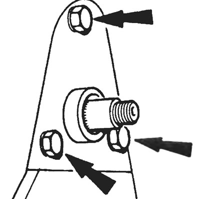 Рис. 28.5. Отвинтите болты, крепящие рулевой механизм к шасси (указаны стрелками).