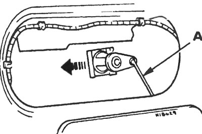 Рис. 16.7. Отсоедините тягу замка заднего борта (А), отпустите фиксатор и снимите цилиндр замка.